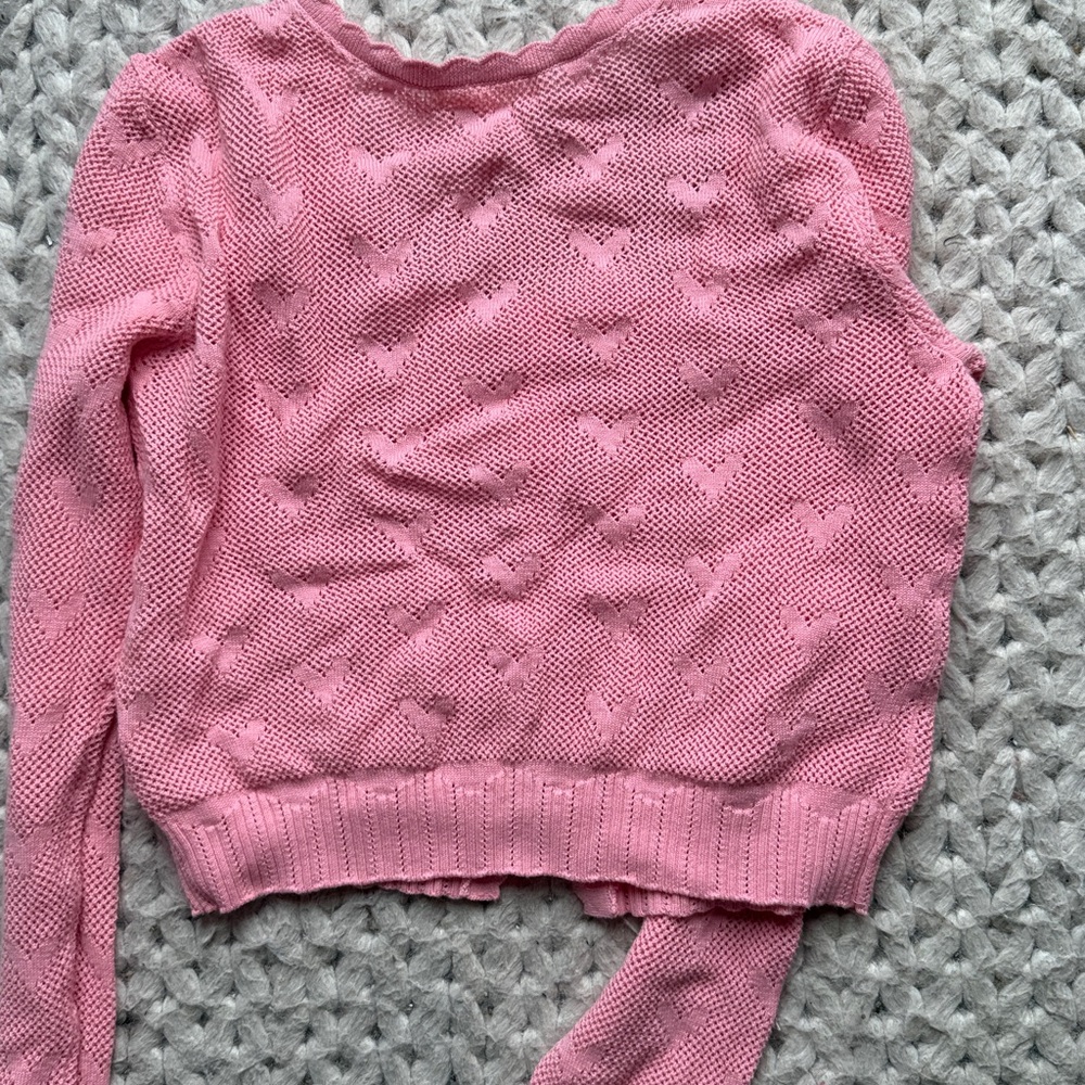 Loveshackfancy Pink Heart-Pattern Knit Button Car… - image 4